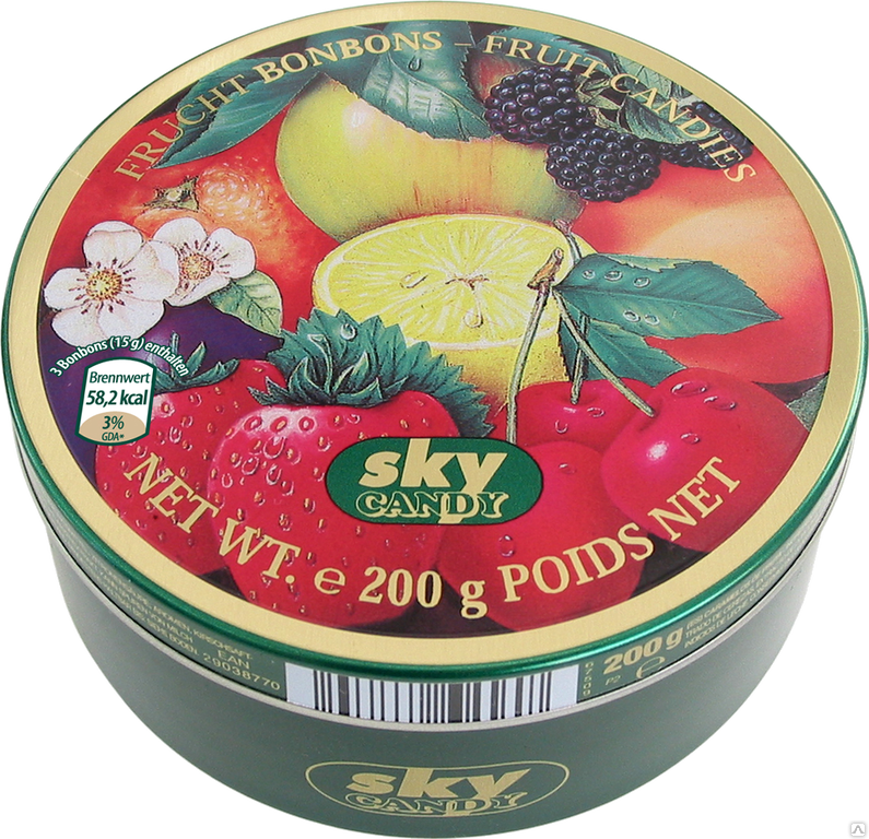 

Конфеты фруктовые Fruit Candies леденцы в ж\б Sky candy 200 г.