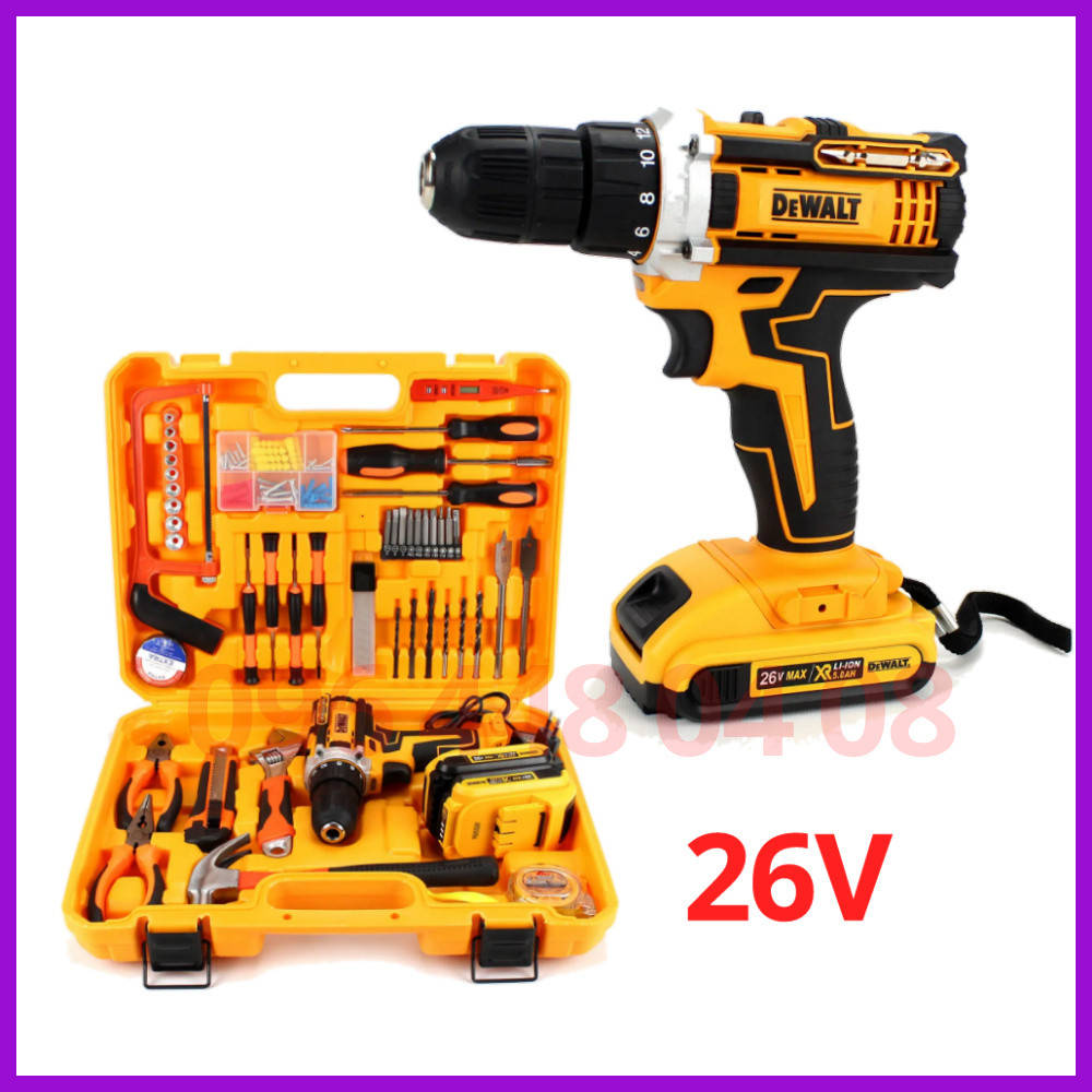 

Шуруповерт DeWALT DCD771 (26V, 5AH) с большим набором инструментов. Дрель Деволт