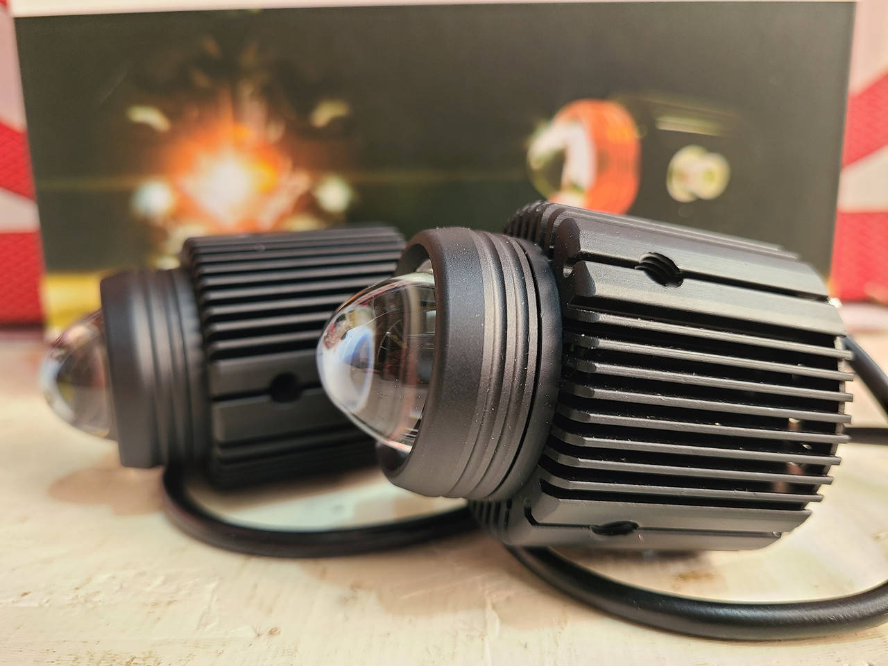 

Лед( Led) - мини линзы дополнительного света 30 ватт ( комплект 2шт) 2 режима белый-желтый 12/24