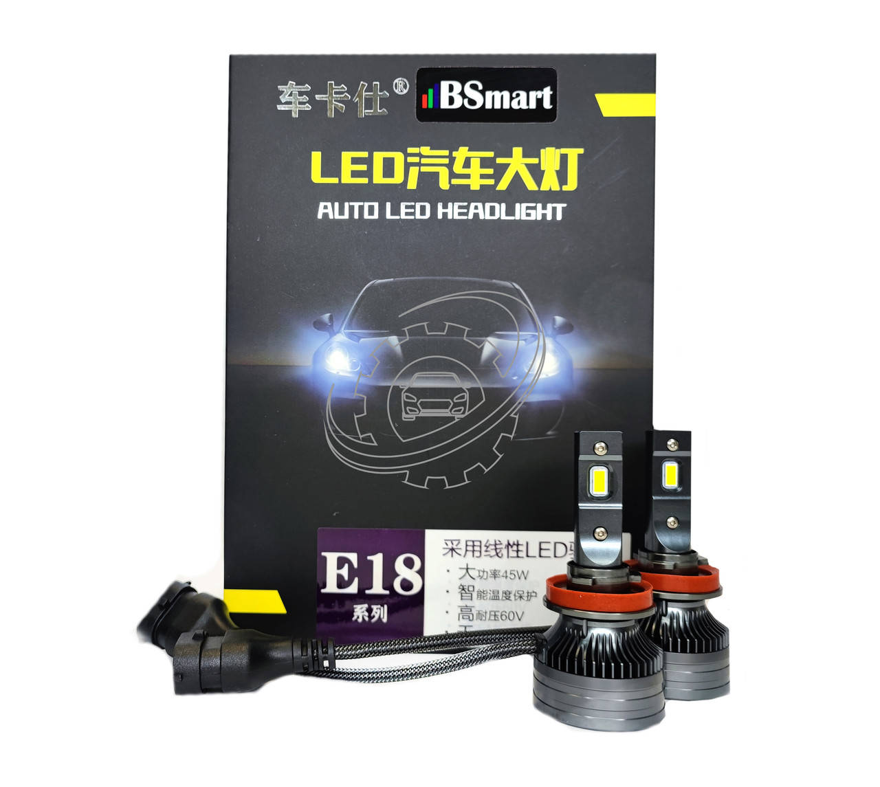 

Автолампы LED BSmart E18 диод CSP H11 Н8 Н9 Н16 10000Лм 80Вт 6000K 12В Canbus