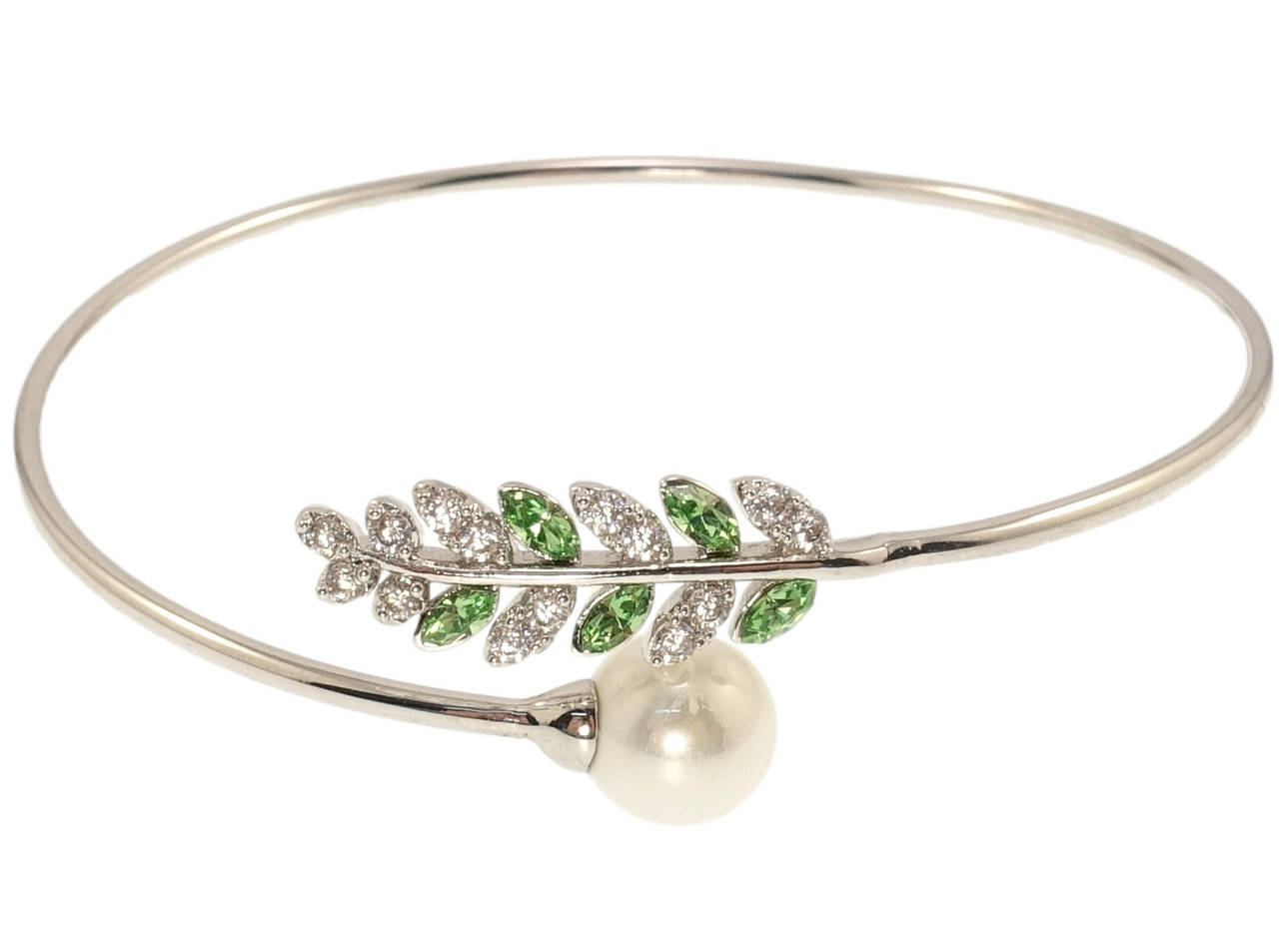 

Браслет Xuping Родий с кр-ми Swarovski "Жемчужина с веточкой, кристаллы Peridot и цирконий" ø 6см