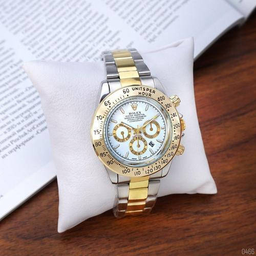 

Часы наручные серые мужские годинники наручні сірі чоловічі rolex daytona quartz date silver-gold-white