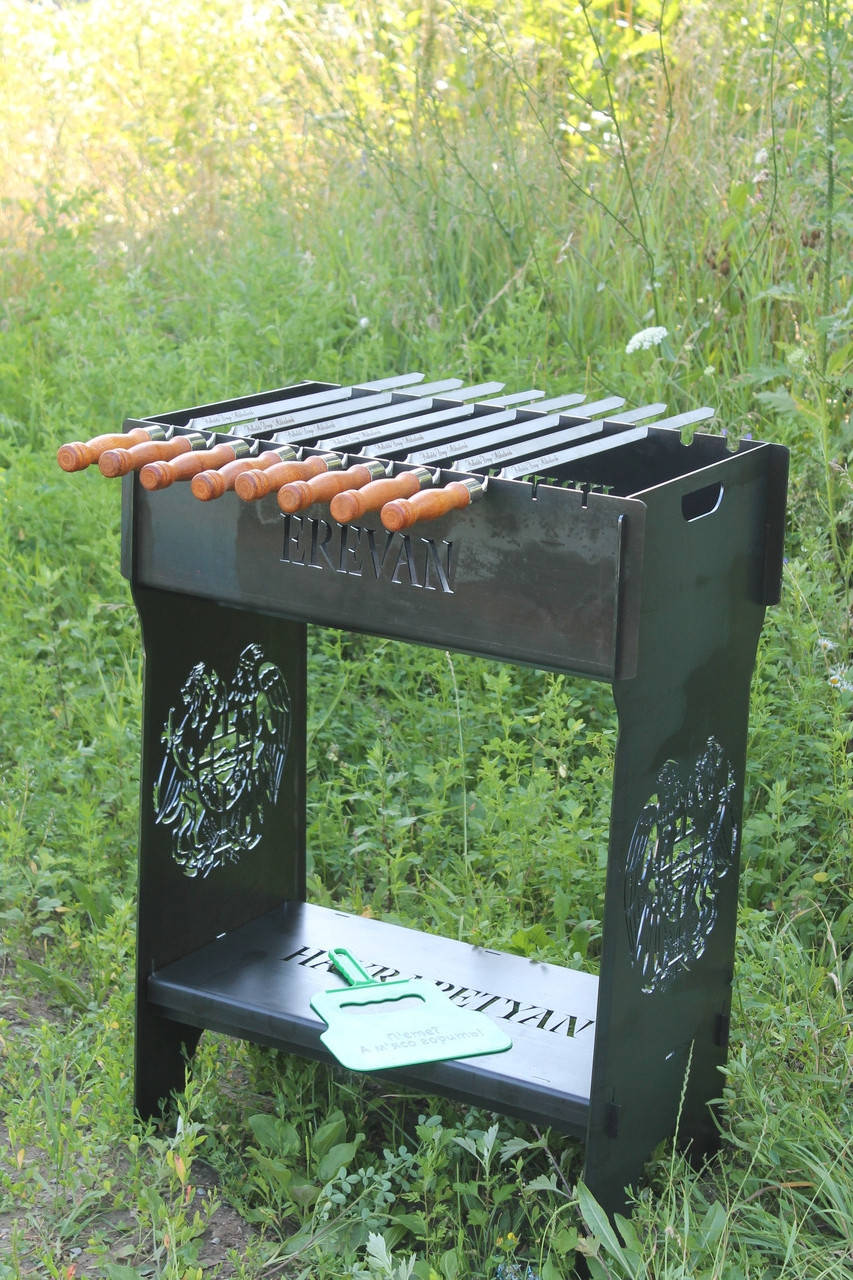 

Мангал высокий разборной на 8 шампуров с подставкой для дров или угля