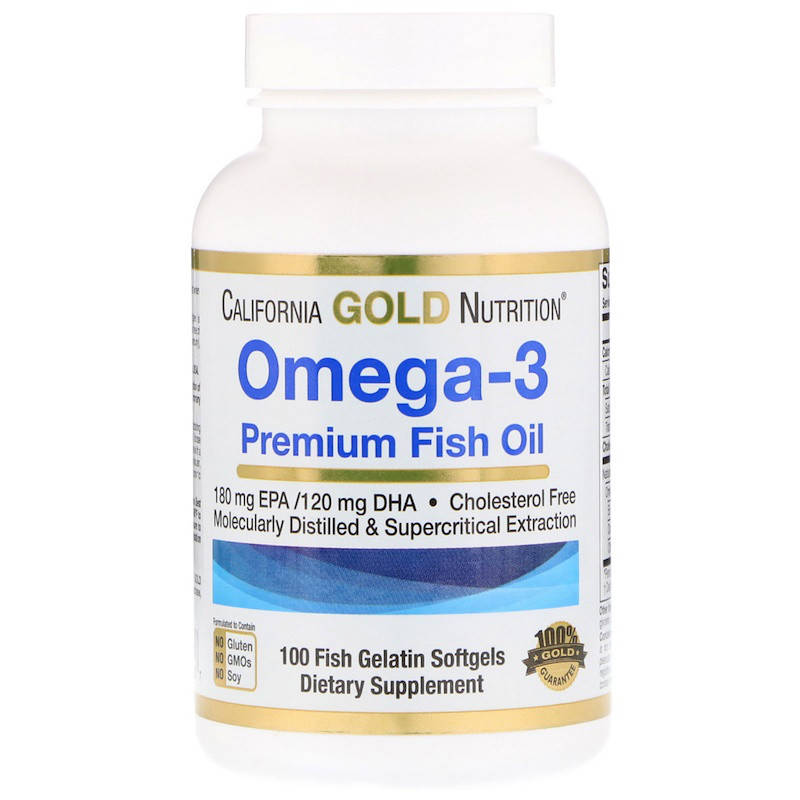 

California Gold Nutrition, Омега-3, рыбий жир премиального качества, 100 капсул