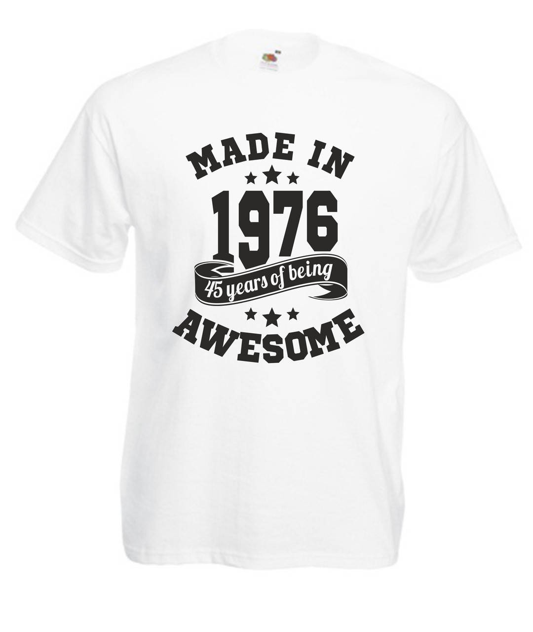 

Футболка на день рождения Made in 1976 45 years of being awesome c годом рождения