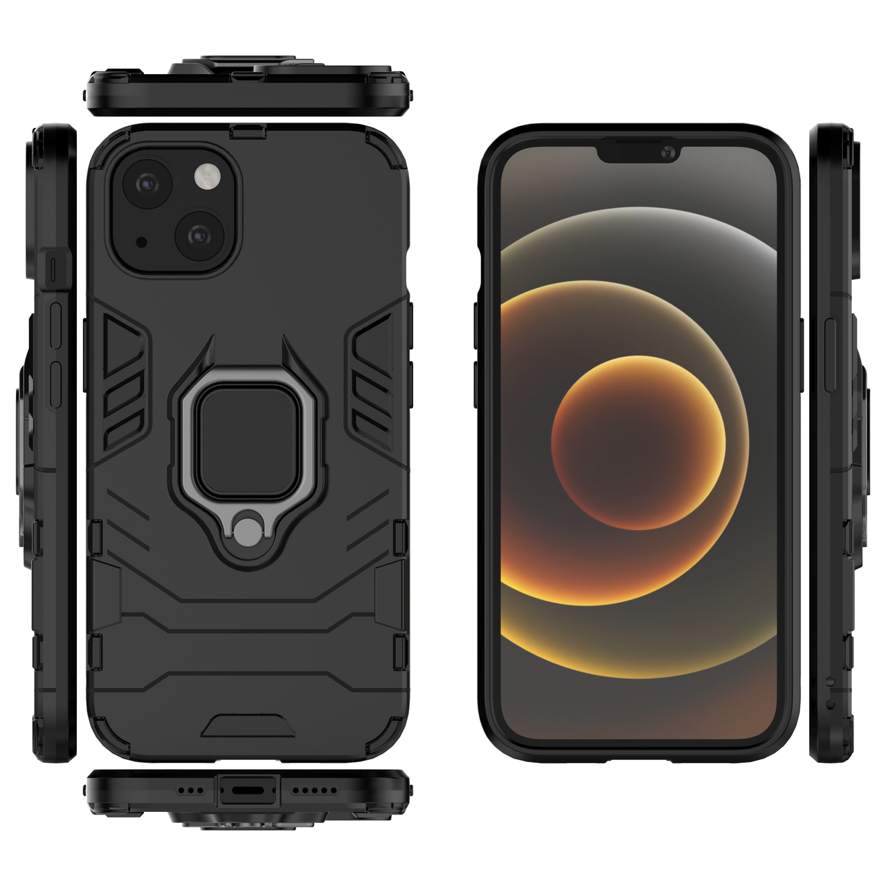 

Бронированный чехол для Apple iPhone 13 с кольцом Black, Черный