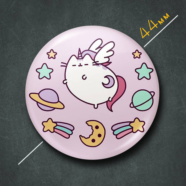

"Кот Пушин летает в космосе / Pusheen" значок круглый на булавке Ø44 мм