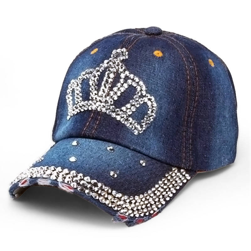 

Женская джинсовая бейсболка со стразами, кепка Denim корона, Голубой
