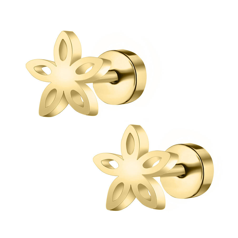 

Серьги-пуссеты - Металлический цветок (Золотистые), Золотистый