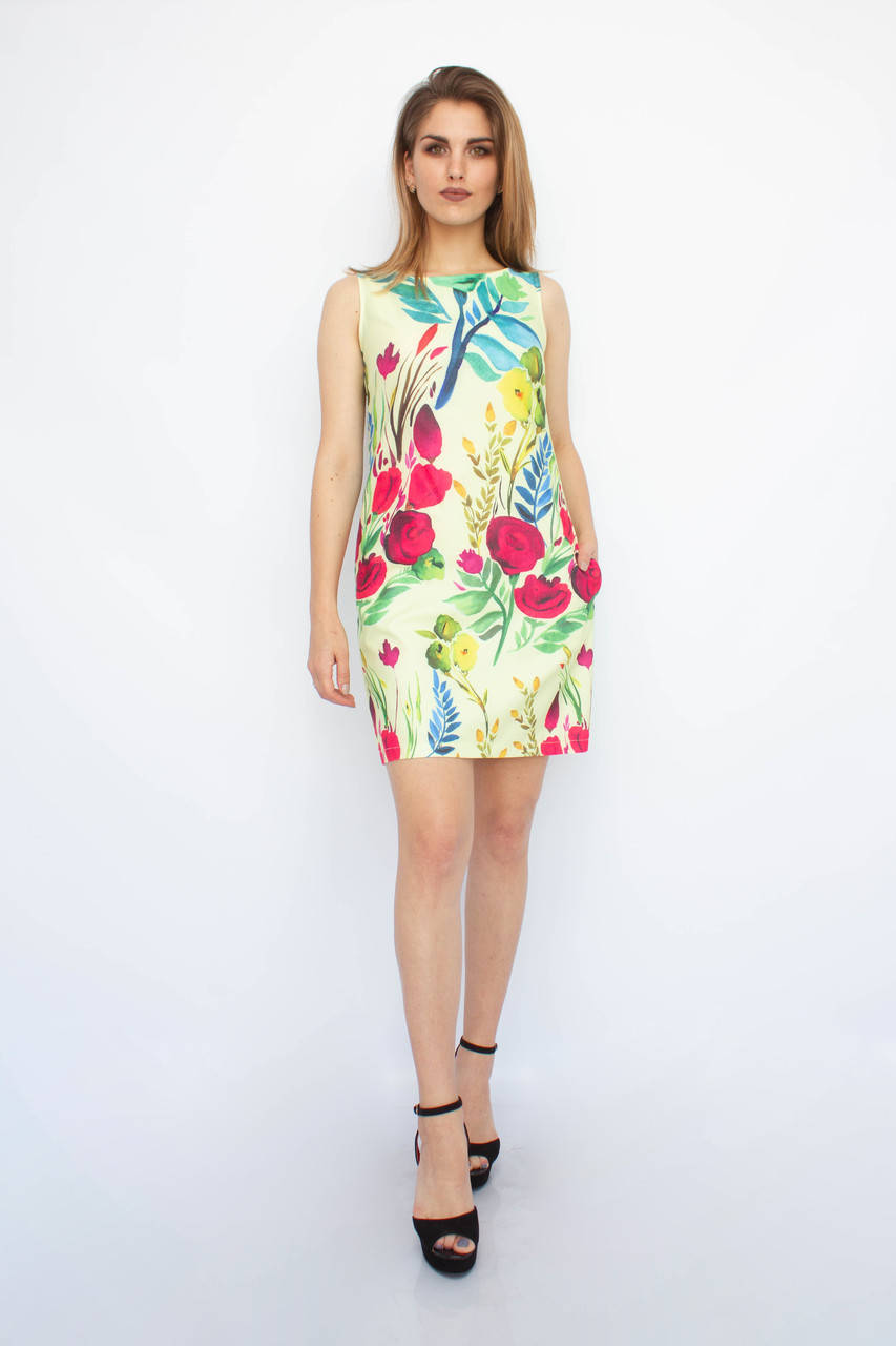 

Женское летнее короткое платье сарафан с цветочным принтом Gala бежевое