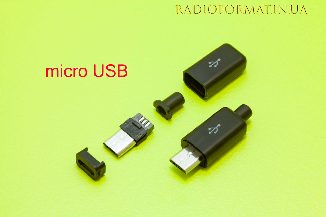 

Штекер micro USB 5 pin в корпусе с кабельным вводом, ЧЕРНЫЙ