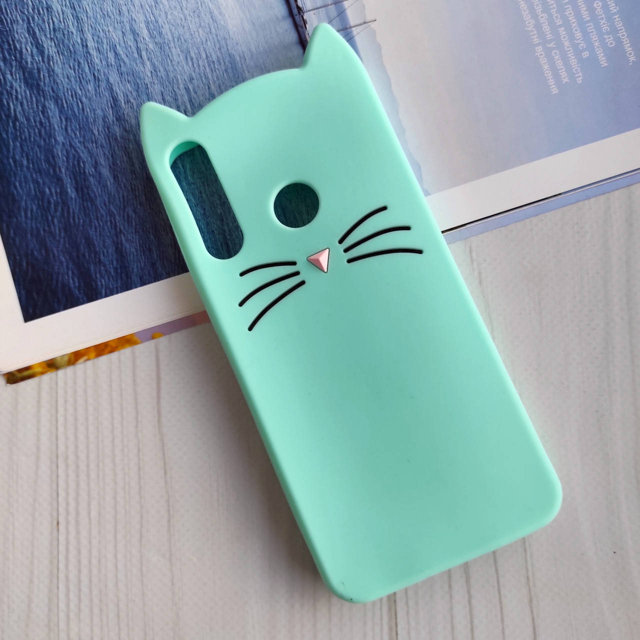 

3D чехол на Huawei Y6P Котик с ушками Мятный