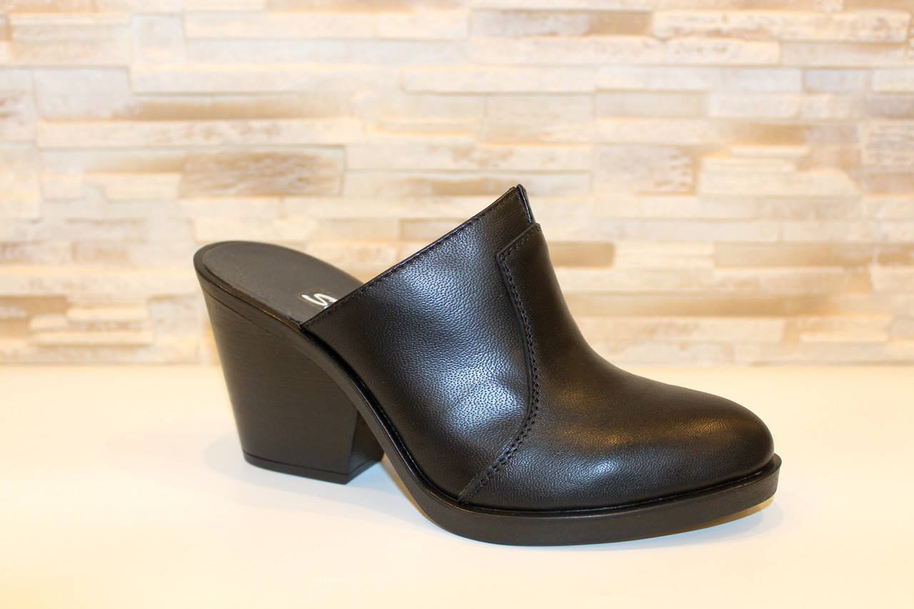 

Шлепанцы сабо женские черные на каблуке натуральная кожа Б349