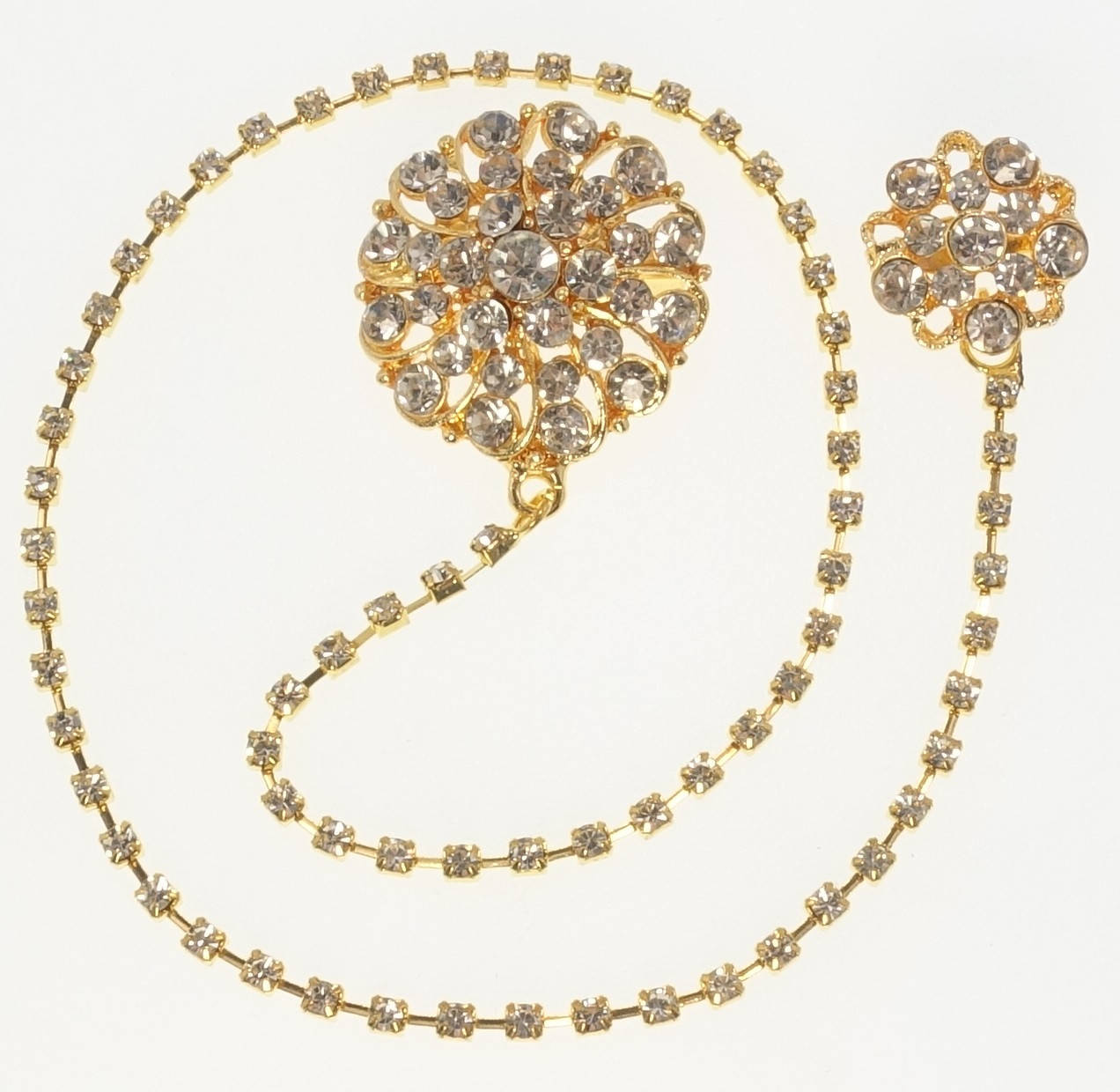 

Брошь "Два цветка соединенных цепочкой цветные стразы" цепочка 36см х 3мм цвет зеленый и разноцветный