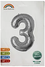 

Фольгированная цифра 32"(80 см) КНР 3 серебро, Серебристый