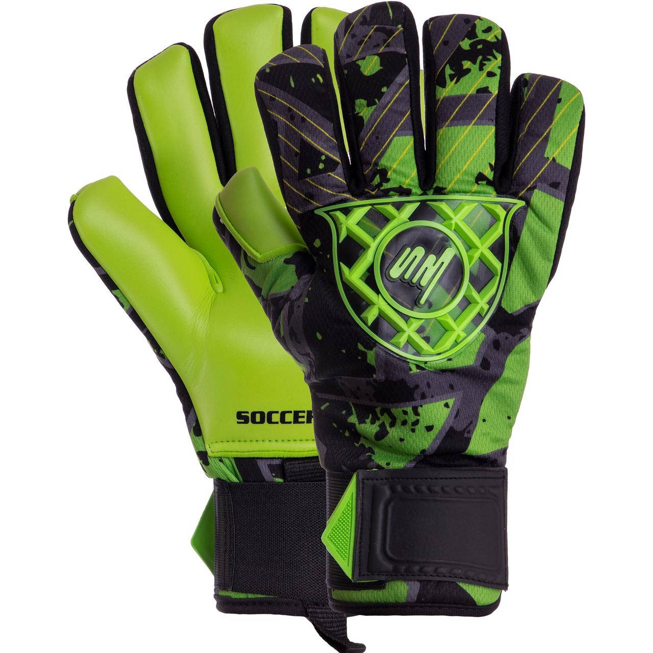 

Перчатки вратарские с защитой пальцев SOCCERMAX с чехлом 8-10 GK-017 салатовый 10