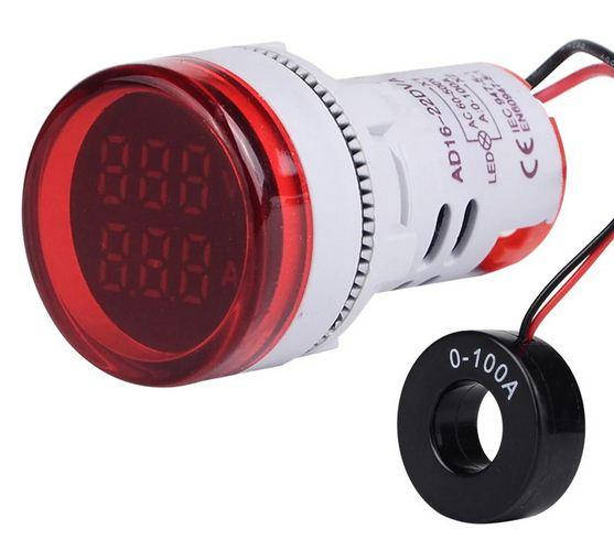 

Вольтамперметр щитовой AD16-22vam-R 0-100A 50-500VAC красный
