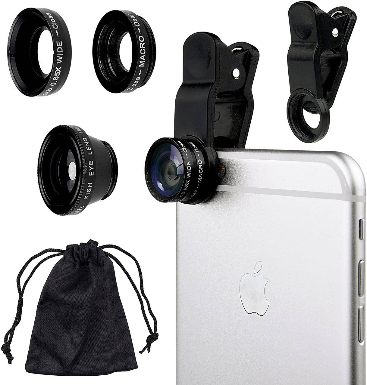 

Универсальные линзы для телефона (объективы) 3 в 1 - FishEye, Super Wide, Macro Lens