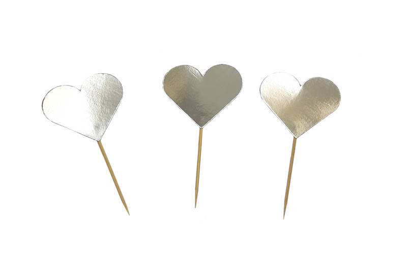 

Топперы для кексов Сердечки хром серебро 10шт/уп