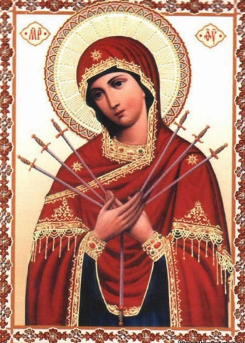 

Набор алмазной вышивки Икона Богородица Семистрельная полная выкладка, ,мозаика 5d, 30х40 см