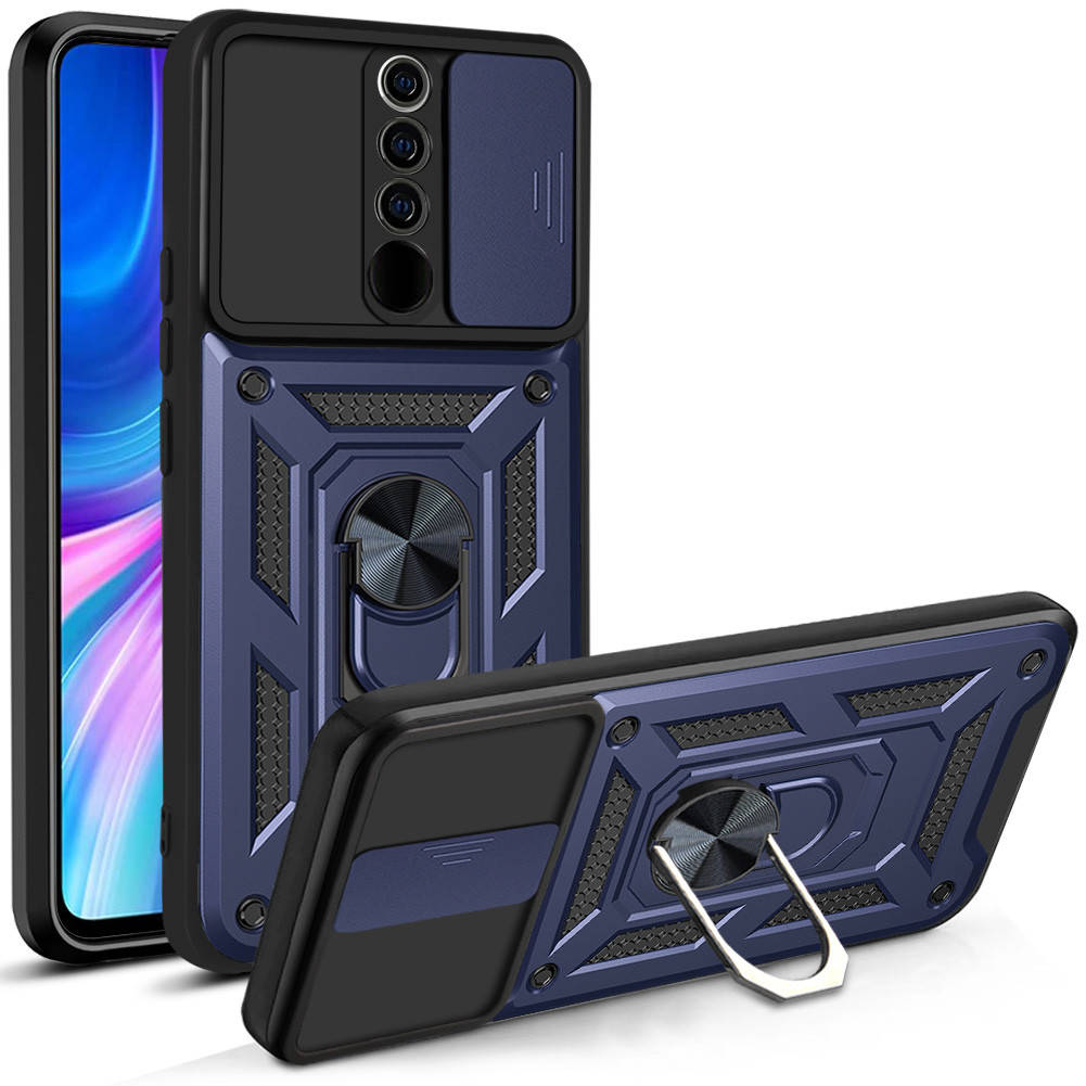 

Ударопрочный чехол с защитой камеры для Xiaomi Redmi Note 8 Pro с кольцом Темно-синий