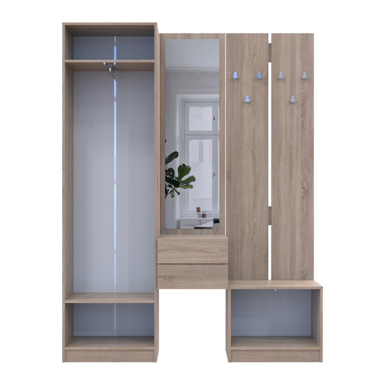 Передпокій Doros Сола Дуб Сонома/Білий ДСП / дзеркало 165х40х215 (42005147) 6