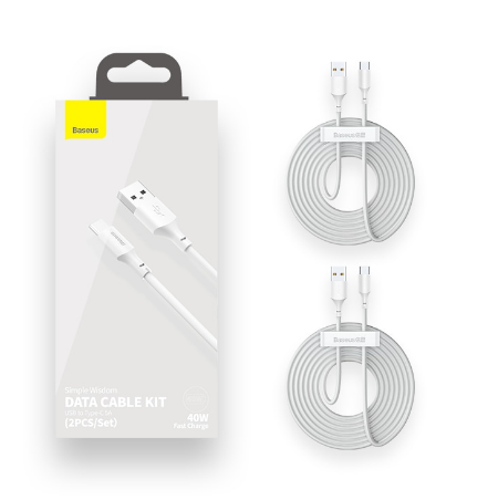 

Кабель Baseus USB Type-C 2шт. в коробке 5A длинна 1,5 метра Быстрая зарядка и передача данных Цвет Белый