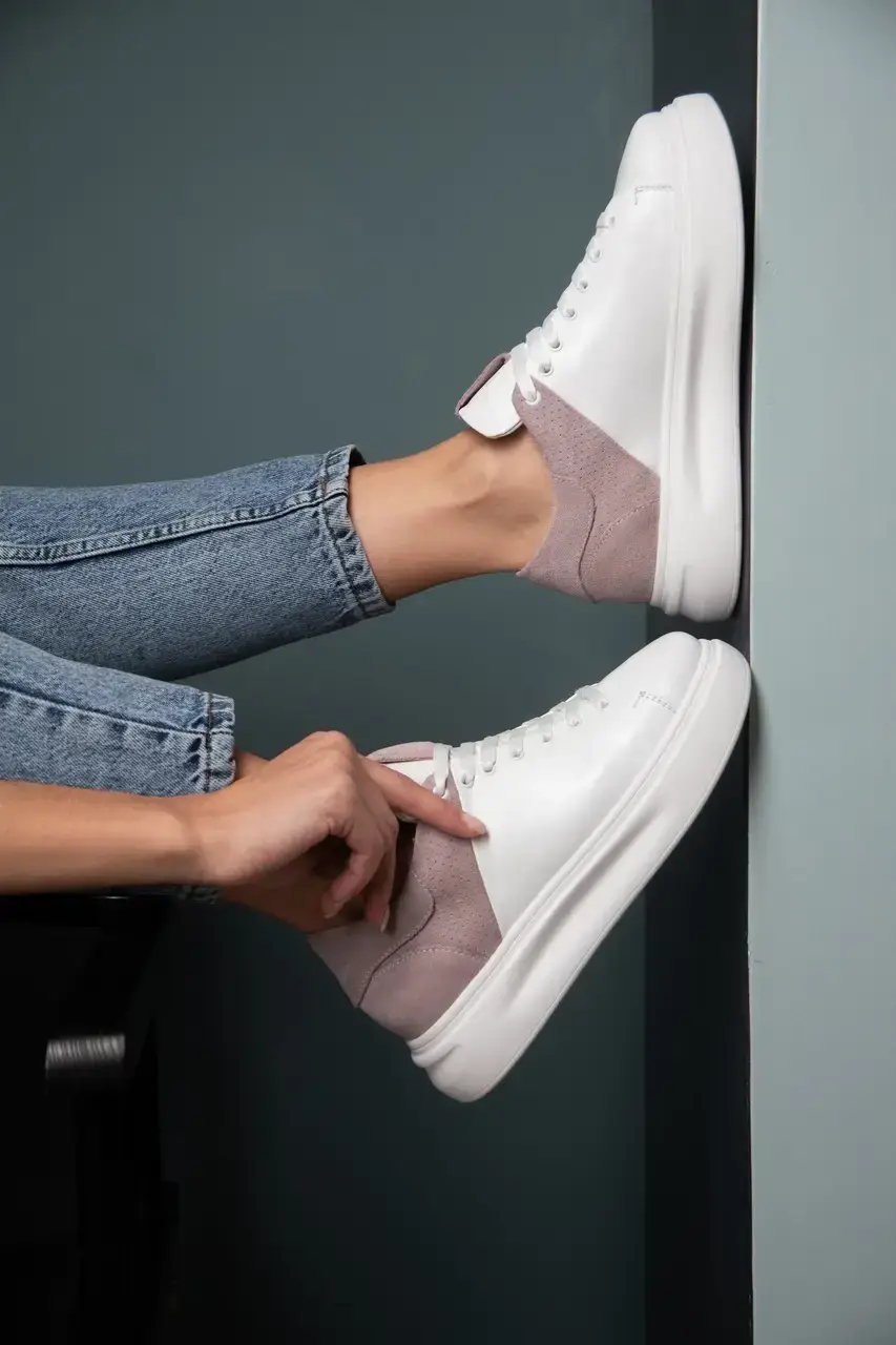 

Кеды женские бело- розовые кожаные “Air”, Белый