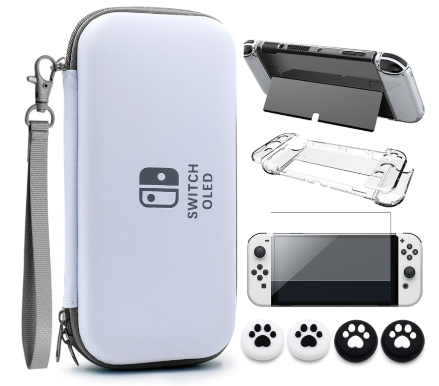 

Супер комплект Кейс + чехол + стекло + накладки для Nintendo Switch OLED Gray