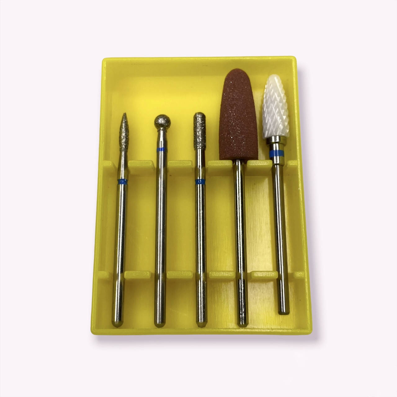 

Комлект фрез для маникюра (пламя, почка, твердосплавная кукуруза, шлифовщик) работа с кутикулой и покрытием, Синий