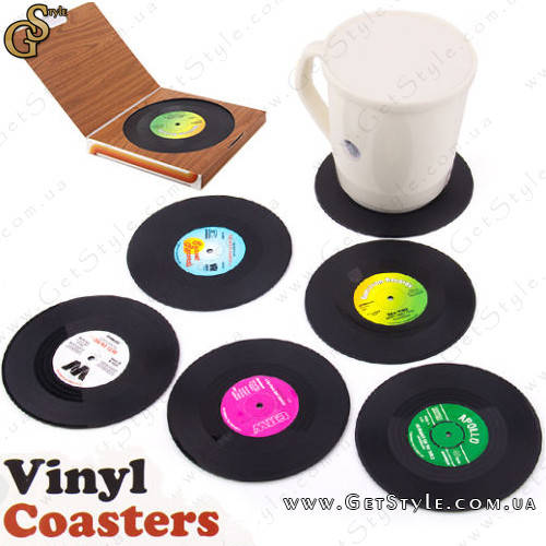 

Подставки под кружки и бокалы в виде граммпластинок - "Vinyl Coasters" - 6 шт, Черный