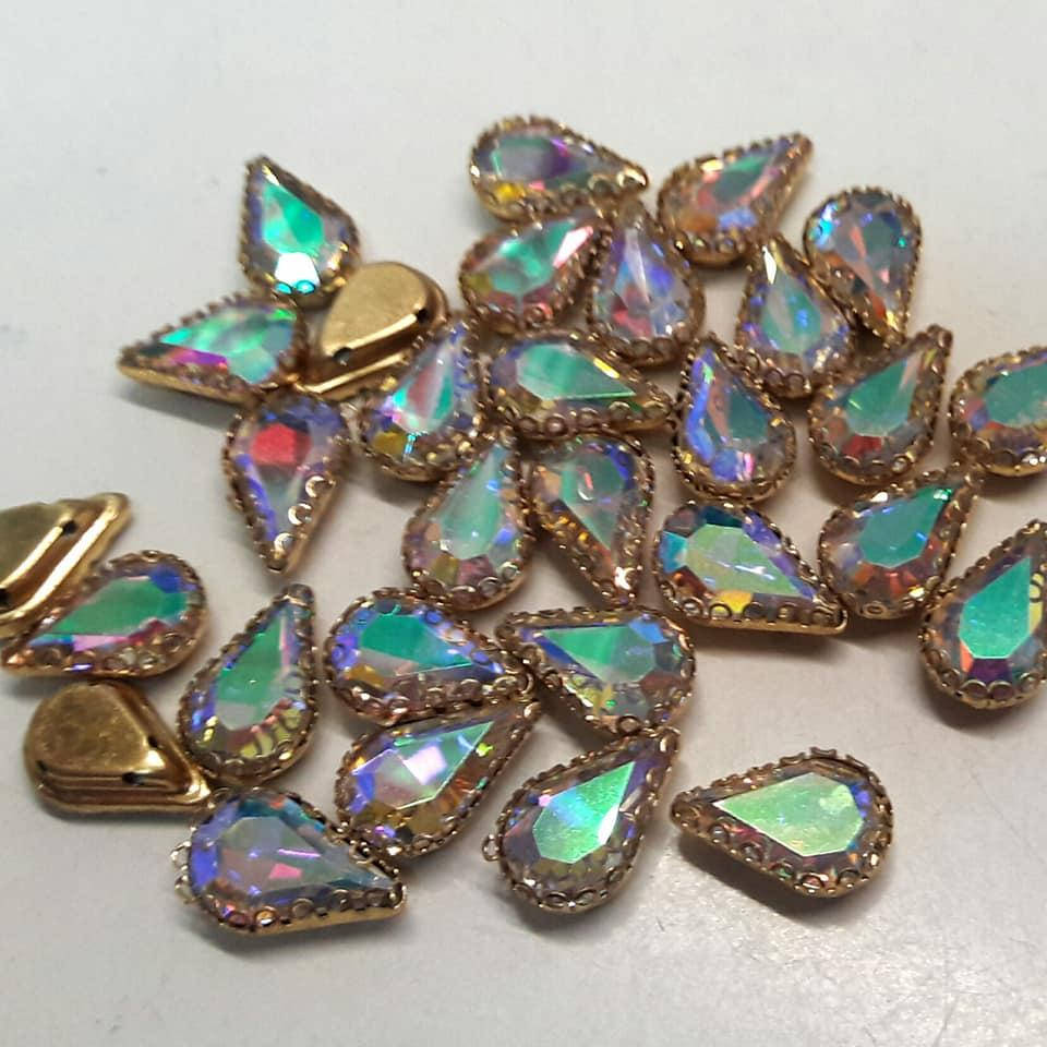 

8*13мм капля в оправе crystal_AB 1шт (Aжурная пришивная капля)