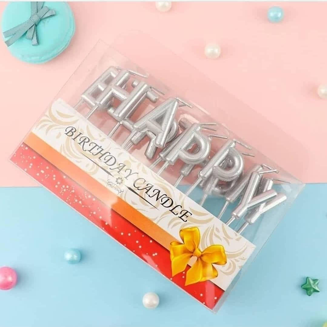 

Свечи в торт HAPPY BIRTHDAY| Серебро