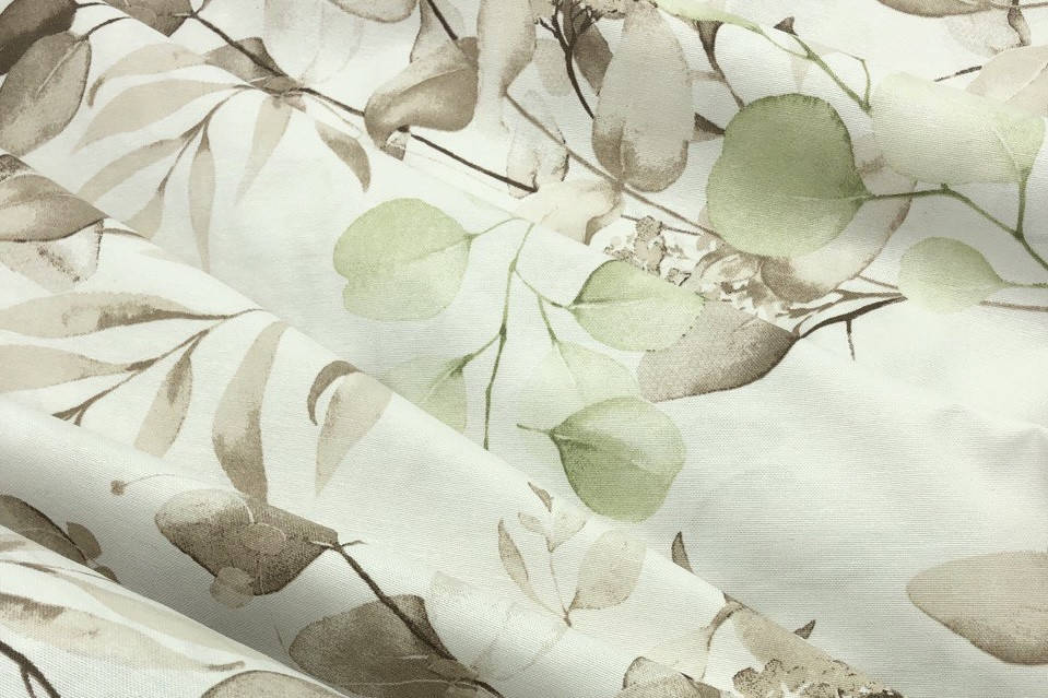 

Декоративная ткань/ панама листья салатово-бежевые