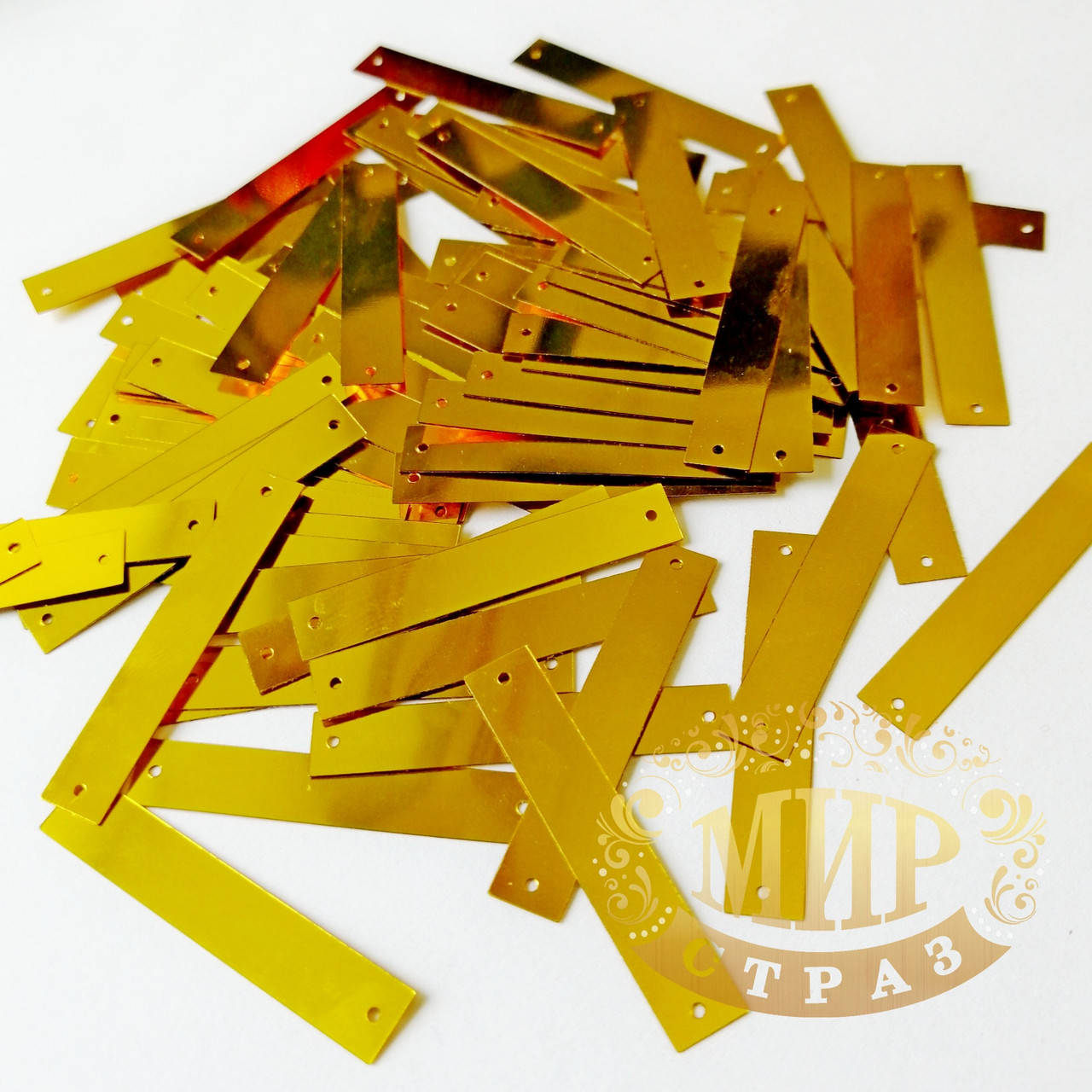 

Пайетки прямоугольные, цвет Gold, 7х38мм, 10 гр