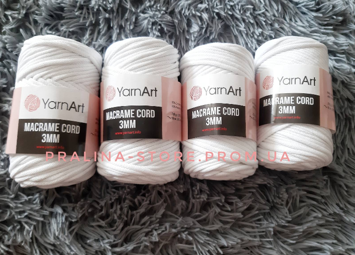 

Пряжа шнур Макраме корд 3 мм YarnArt Macrame Cord 3мм белого цвета