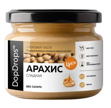 

Паста ореховая сладкая DopDrops™ Арахис Крем (250 грамм)
