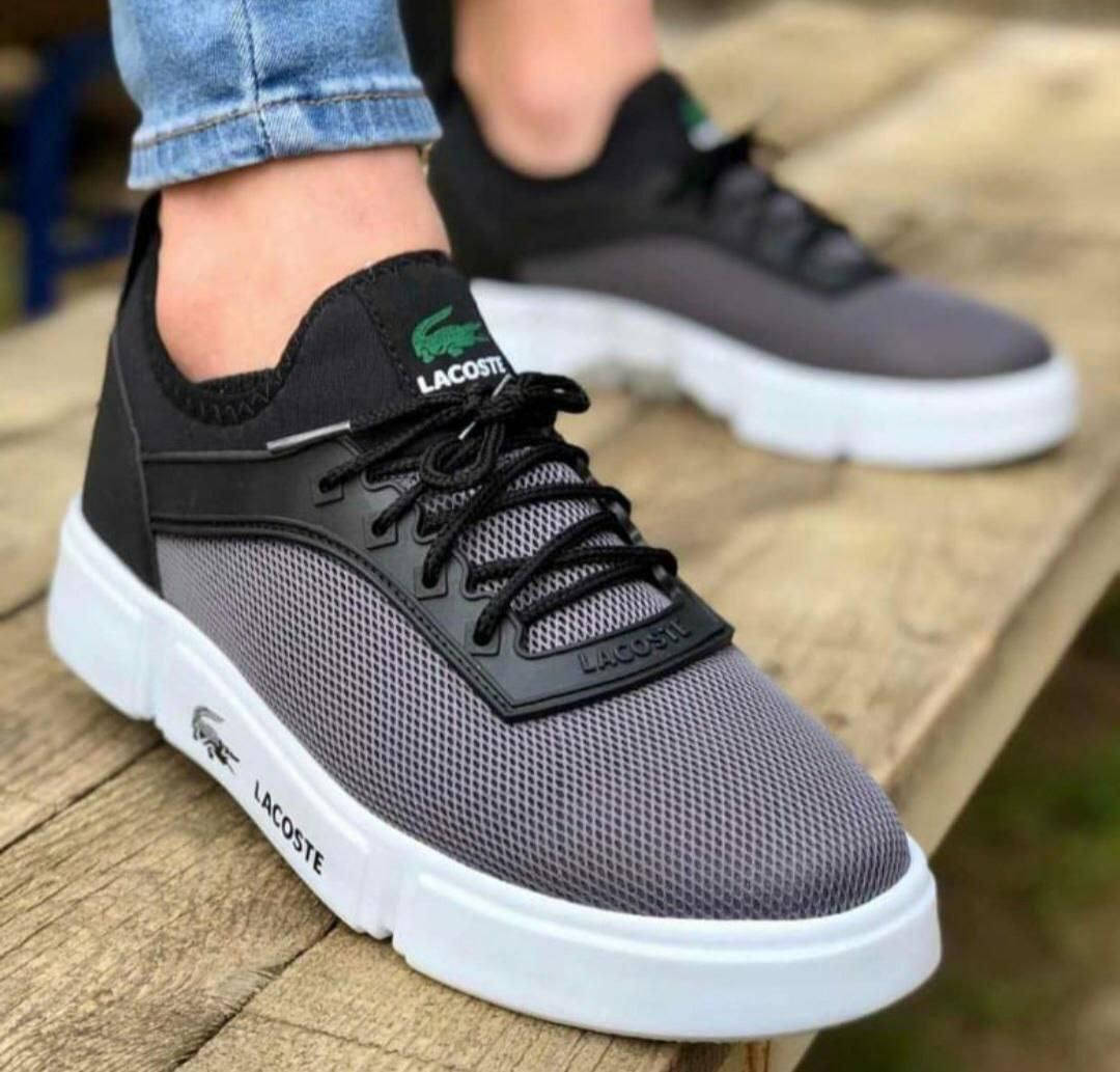 

Летние мужские кеды в сетку Lacoste серые, Серый