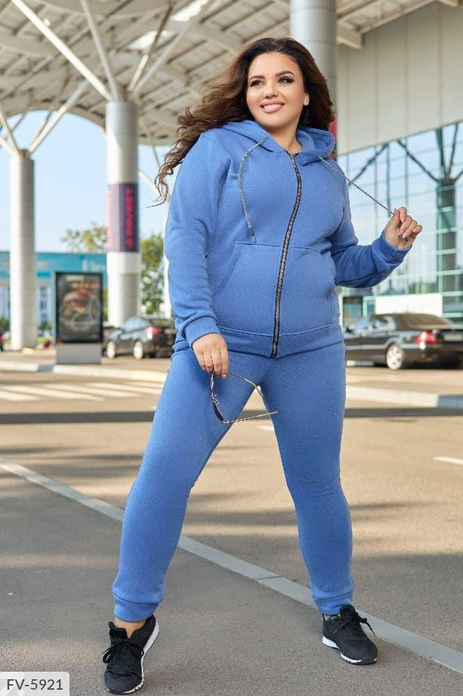 

Прогулочный женский спортивный костюм (штаны и кофта с капюшоном), батал, Черный