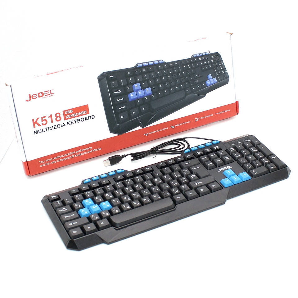 

Клавиатура проводная мультимедийная USB Jedel K518 Мембранная игровая юсб, Черный