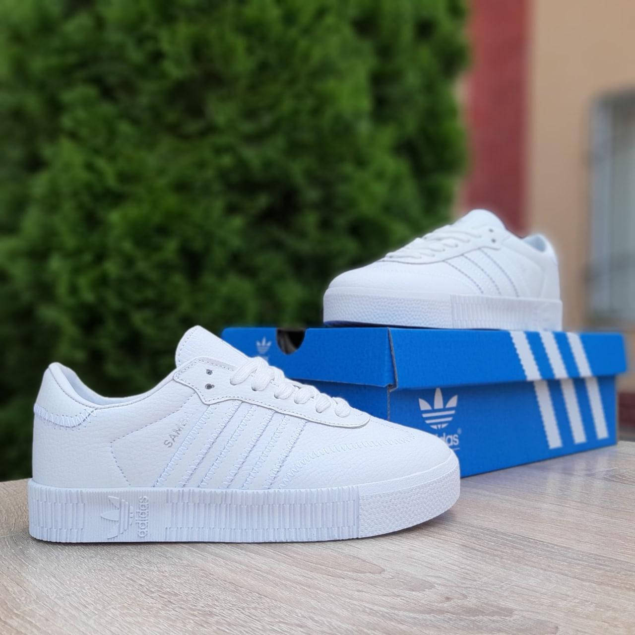 

Женские кроссовки Adidas Samba белые, кеды адидас самба кожаные на лето, Белый