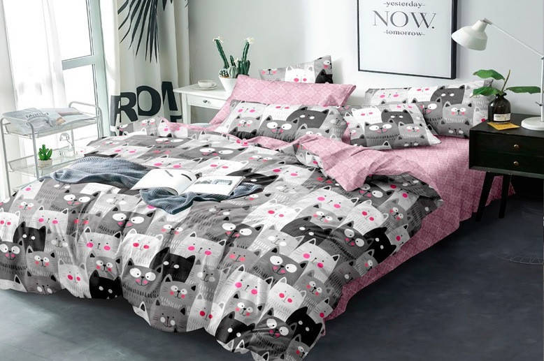 

Постельное белье Евро размера Gold "Серые коты", Серый