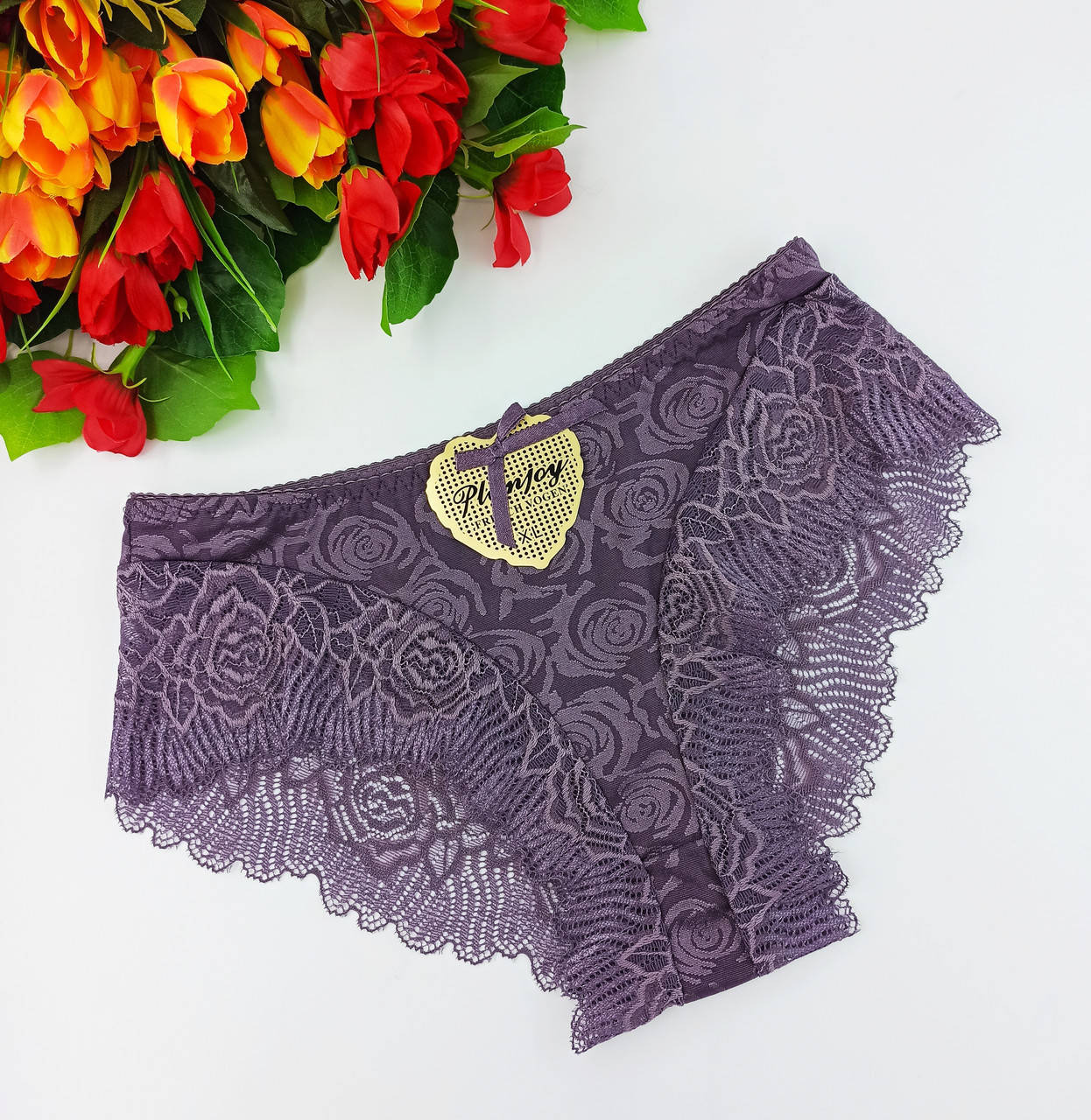 

Трусики Planjoy "Роза" ажурные46-50 р разные цвета (9603) слива