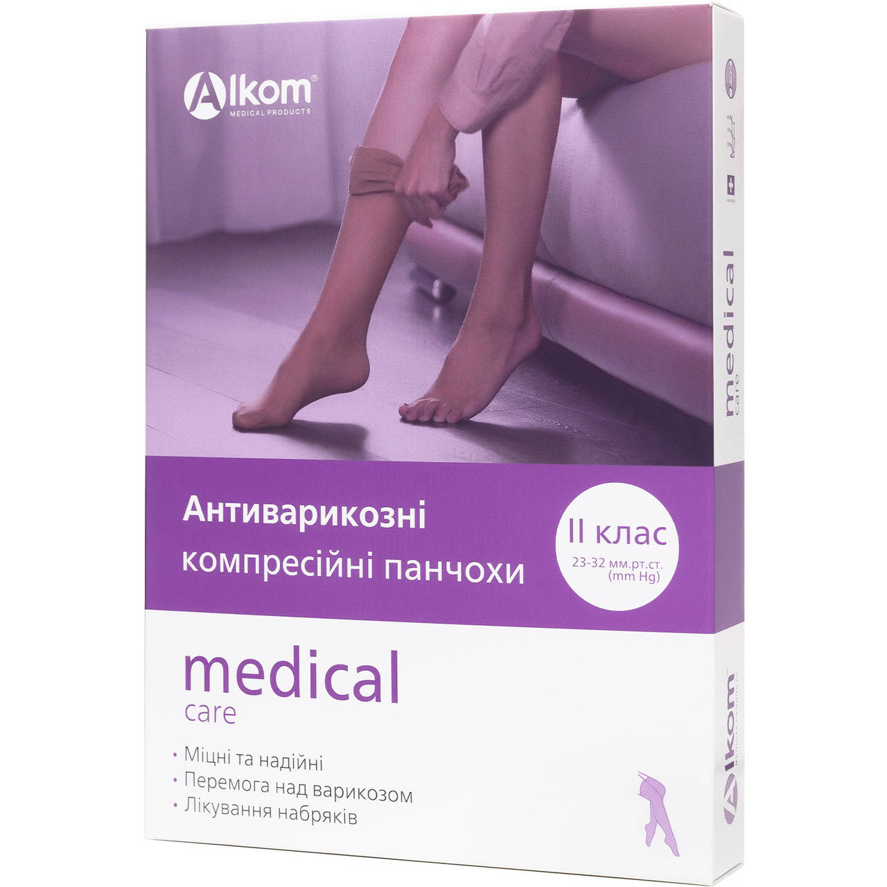 

Чулки компрессионные лечебные, с открытым мыском, IІ класс - basic care Алком 00202 / унисекс, Черный