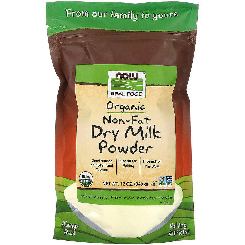 

Органическое обезжиренное сухое молоко NOW Foods, Real Food "Certified Organic Non-Fat Dry Milk Powder" (340г)