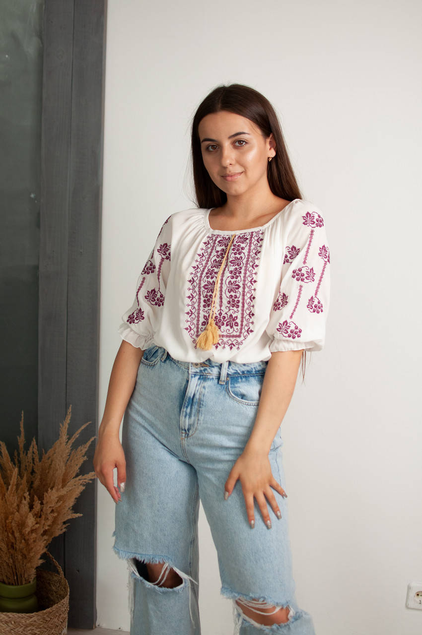 

Вишиванка жіноча шифонова, вишита жіноча блузка "Етно-шик", Белый