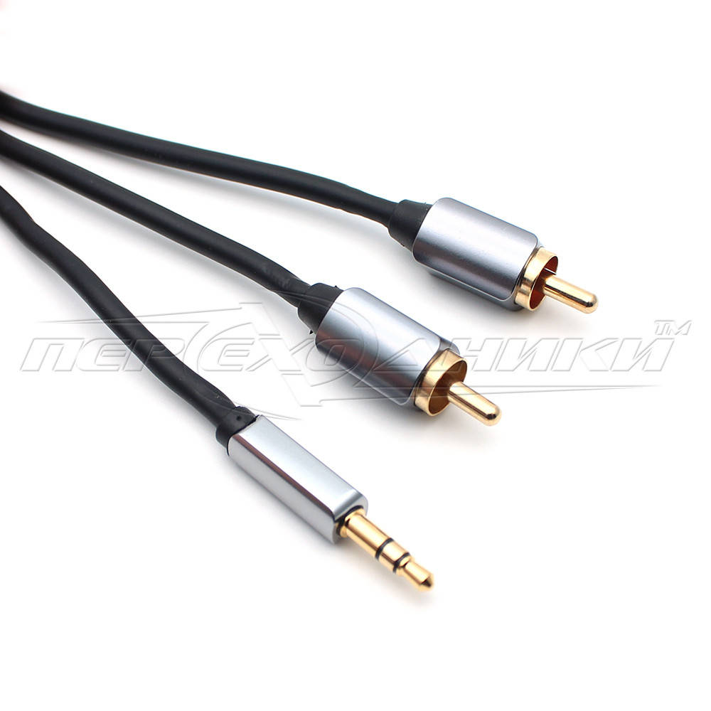 

Аудио кабель jack 3.5 mm to 2RCA (премиум качество), 1 м, Черный