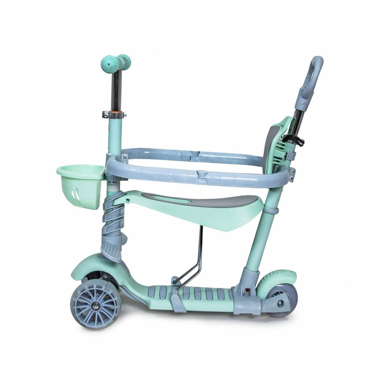 

Самокат детский Scooter 5 в 1 мятный с бортиком, Зелёный