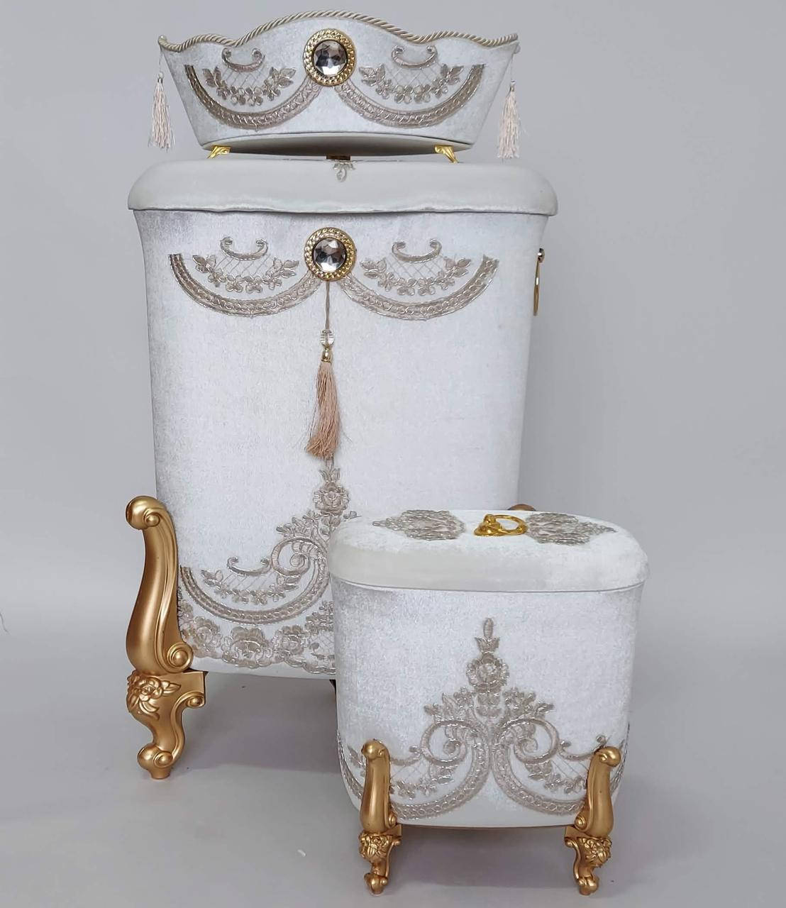 

Корзины для белья с золотыми ножками (3 шт), Кремовый