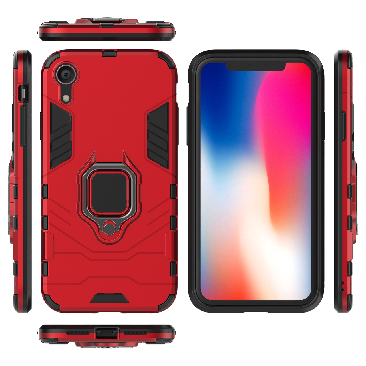

Бронированный чехол для Apple iPhone XR с кольцом Red, Красный